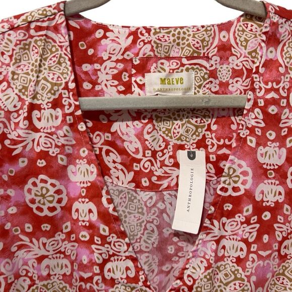 Anthropologie Maeve Geometric Short Flutter-Sleeve Babydoll Dress Pink Large NWT - Picture 6 of 15
